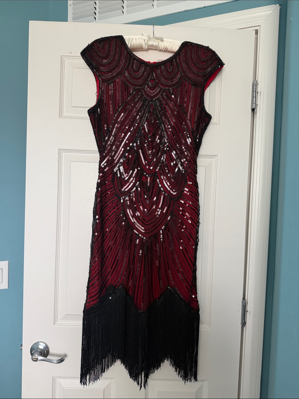 💃 1920’s Women’s Flapper Dress Red & Black Fringe Classic Party Size Medium